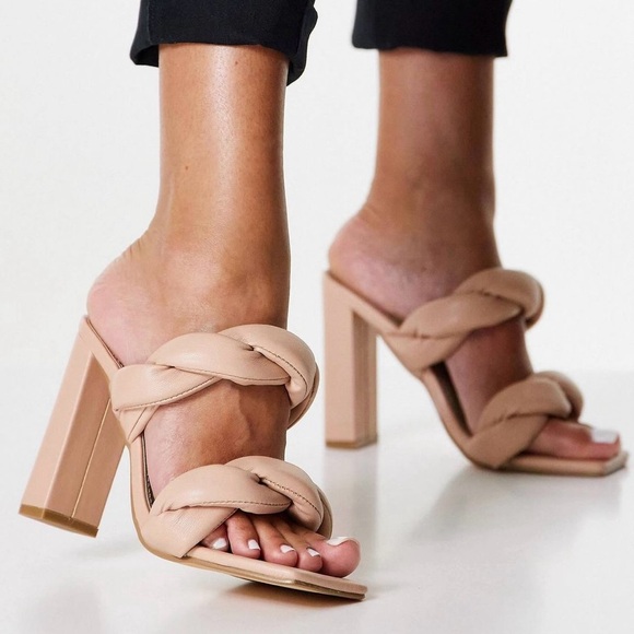 OPEN EDIT Remmy block heel twist beige sandals women Size 6.5M - Picture 6 of 14